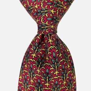 Hermes Necktie Tie 7591 SA Red Floral Vine Silk Made in France Designer 3.5"